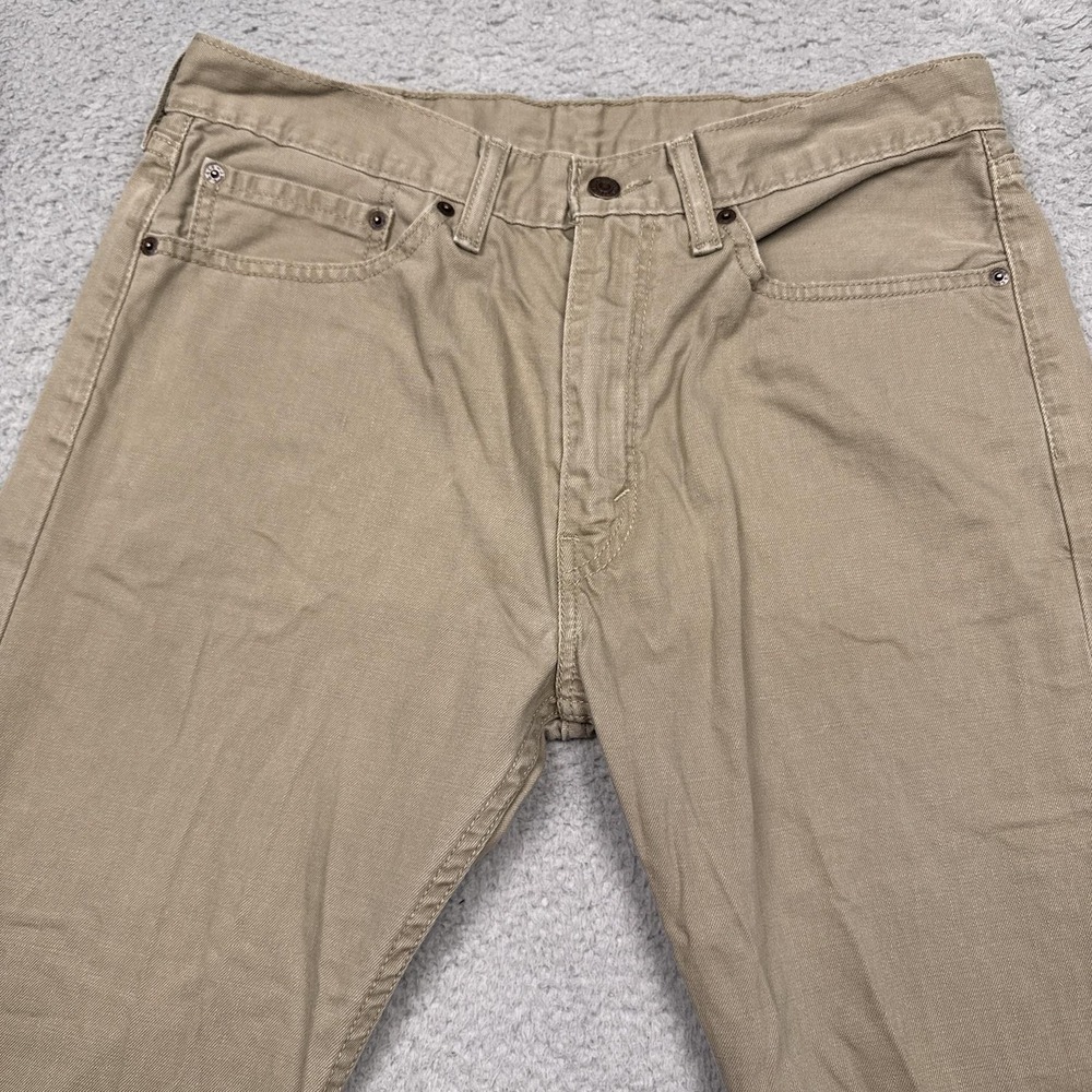 Levis 505 Jeans Mens 34x30 Beige Straight‎ Leg 100% Cotton Denim Khaki Casual - Picture 3 of 11